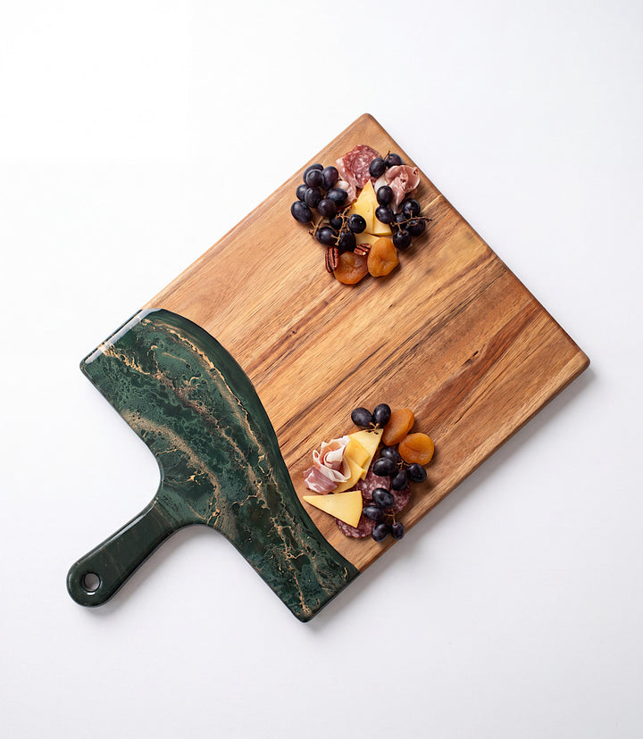 Gilded Jade Resin Tray With Handle