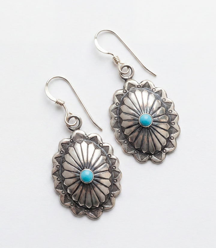 Sterling Silver Turquoise Concho Earrings