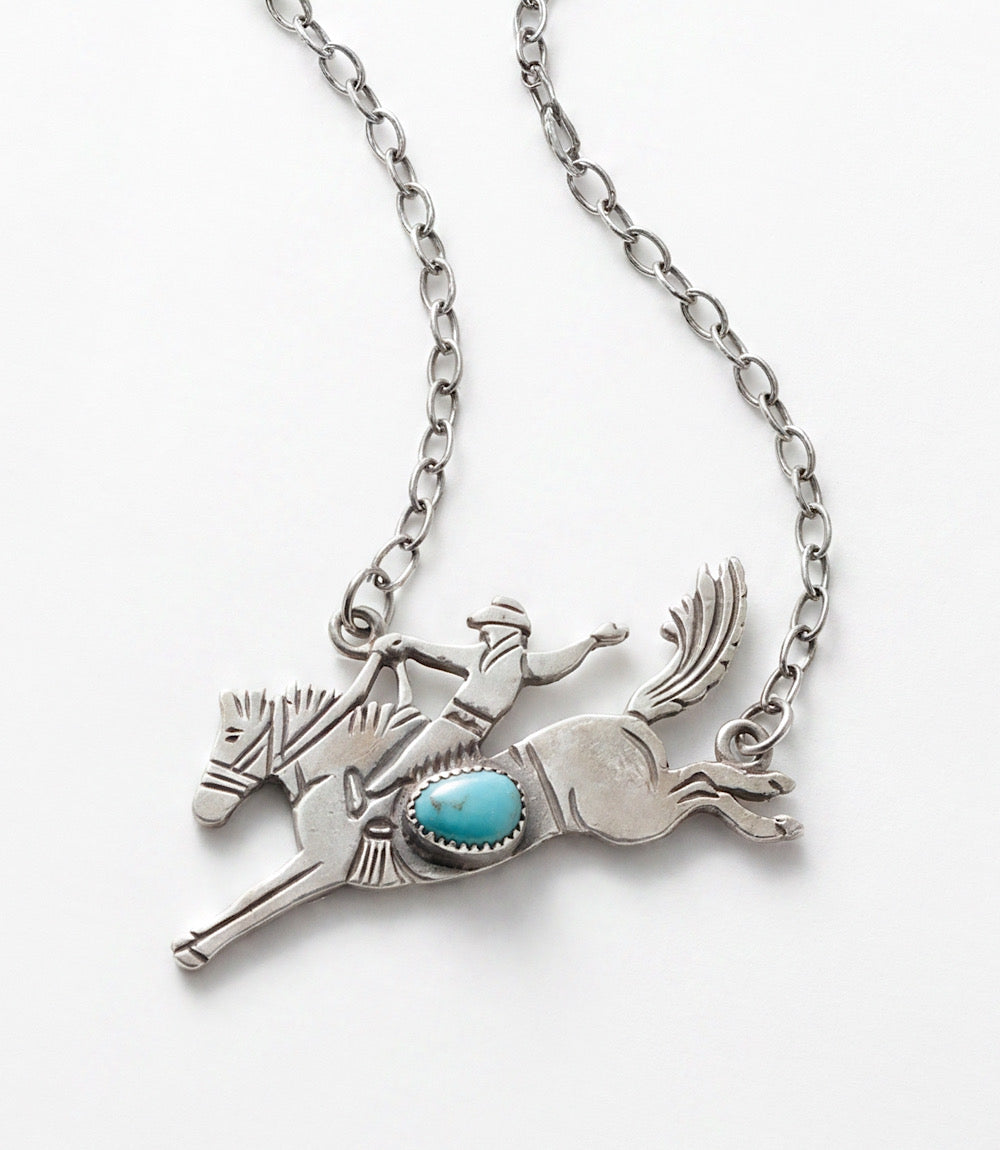 Bucking Bronco Sterling Silver Turquoise Necklace