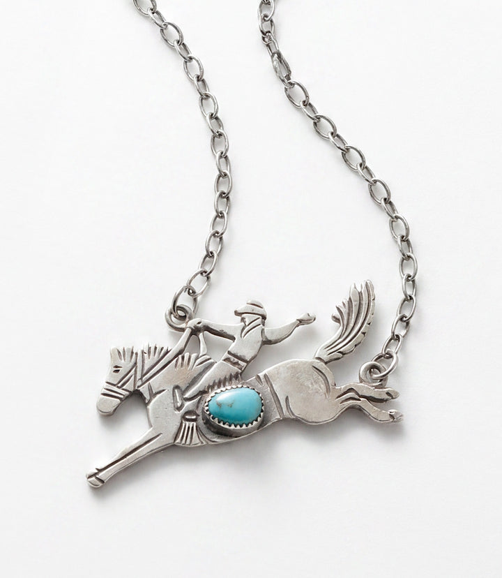 Bucking Bronco Sterling Silver Turquoise Necklace