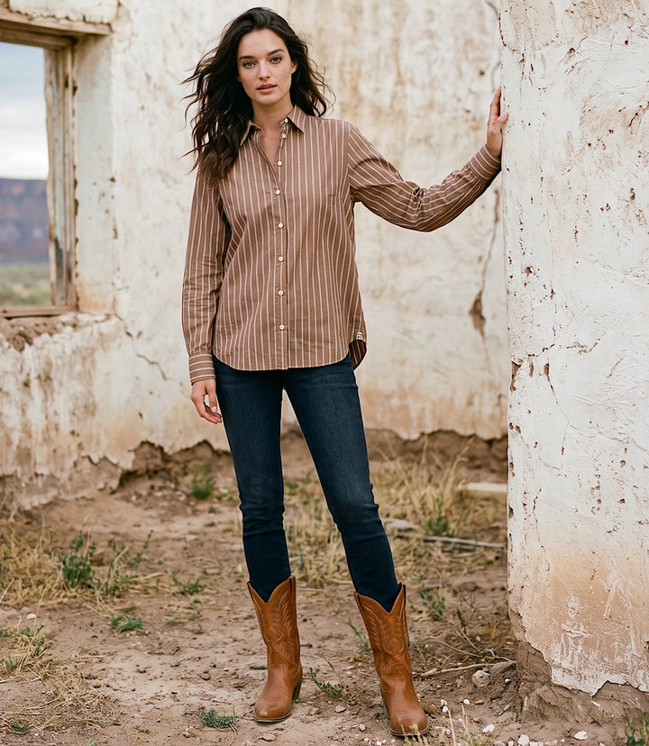 Stripe Long Sleeve Single Pocket Button-Up Shirt