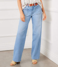Lauren Patch Pocket Jeans light wash wide-leg stretch denim with front and back patch pockets