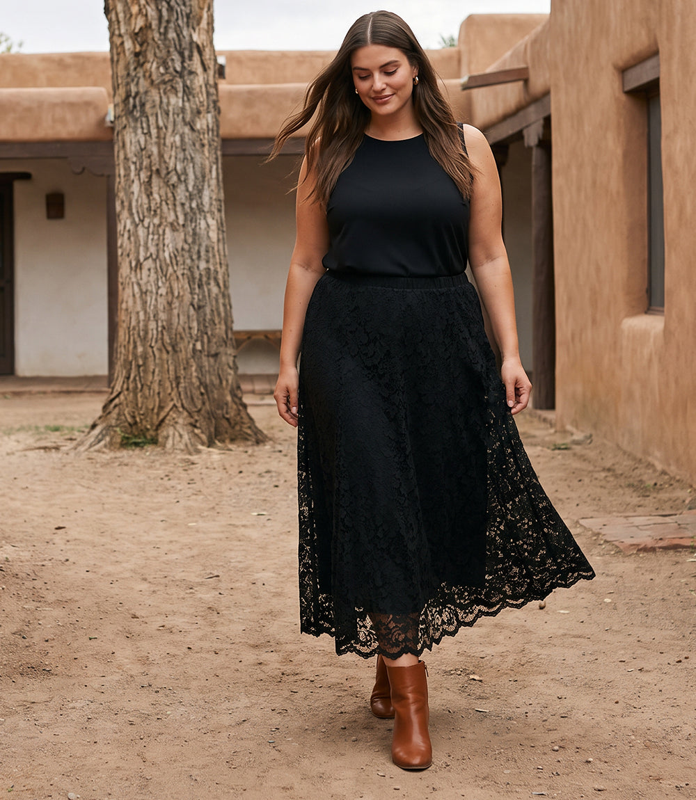 Plus Size Lace Midi Skirt