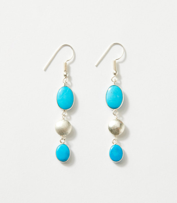 Triple Drop Turquoise And Silver Bead Earrings
