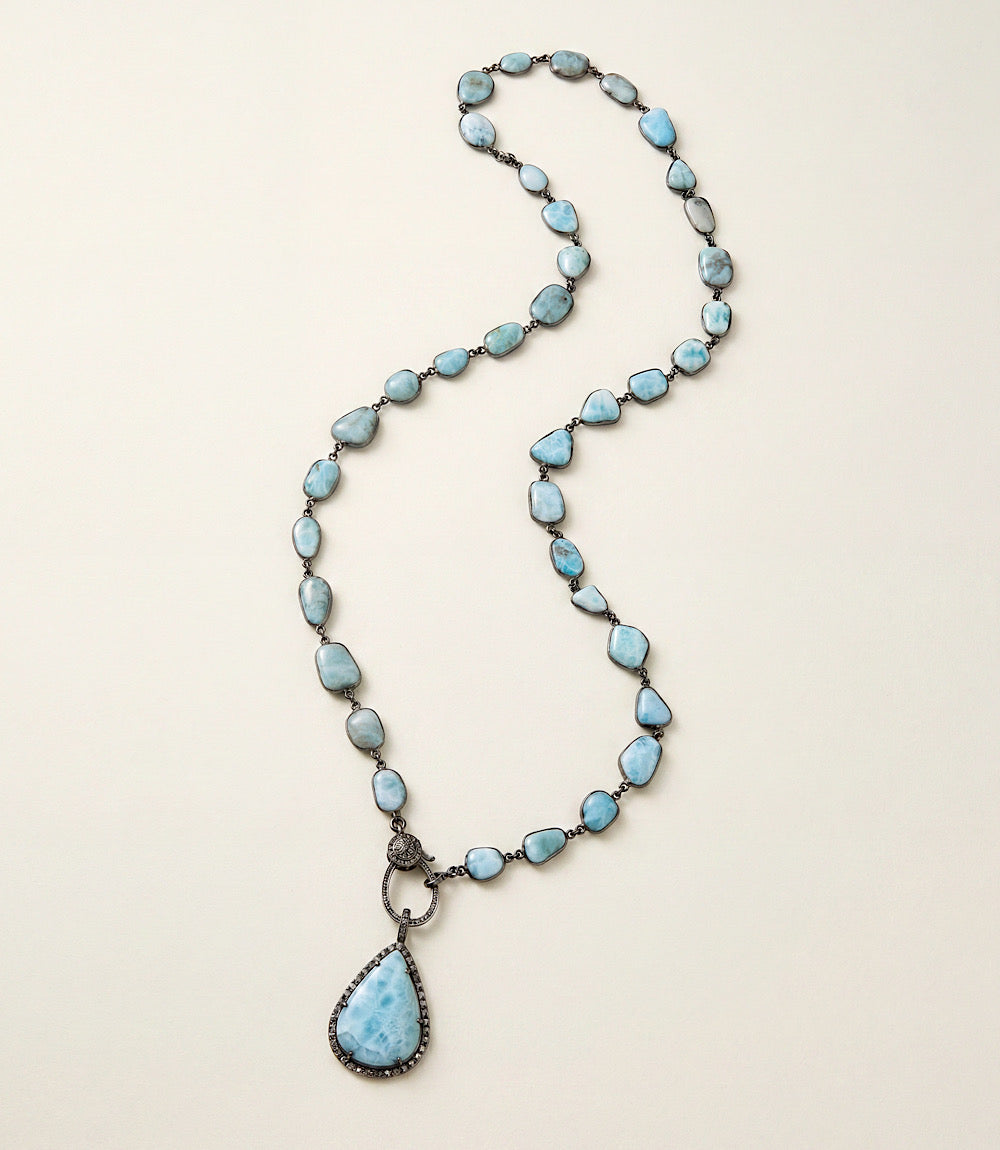 Larimar Teardrop Crystal Pendant Necklace