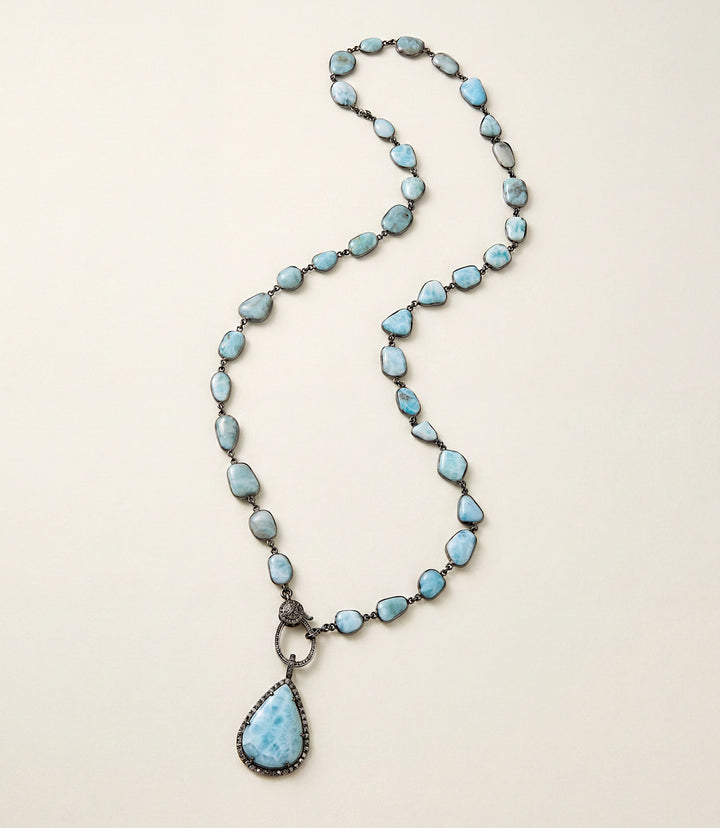 Larimar Teardrop Crystal Pendant Necklace