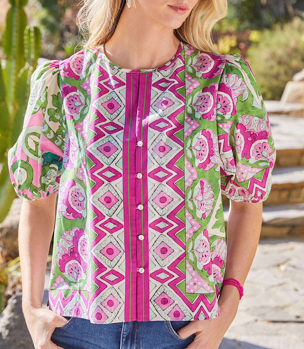 Puff Sleeve Button-Front Shirt