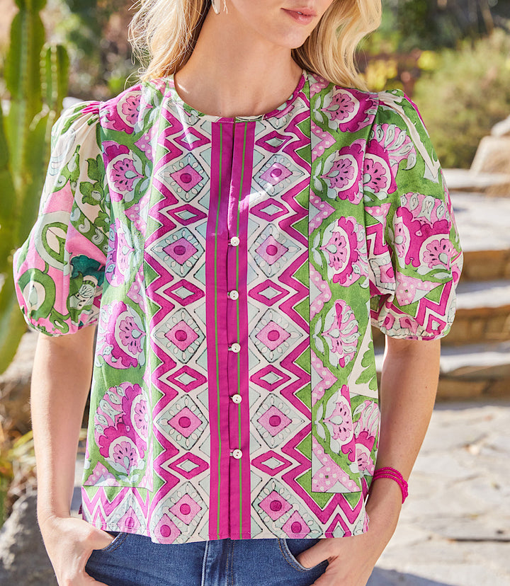 Puff Sleeve Button-Front Shirt