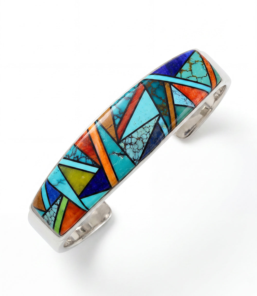 Turquoise And Spiny Oyster Inlay Cuff Bracelet