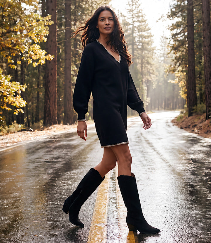 Varsity V-Neck Sweater Dress