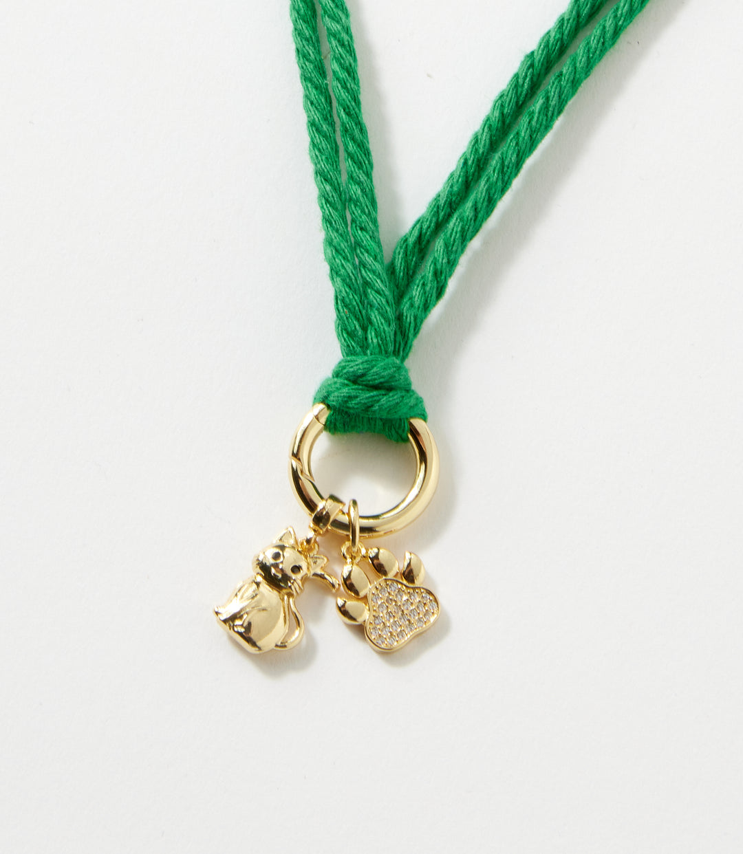 Pavé Cat And Paw Cord Necklace