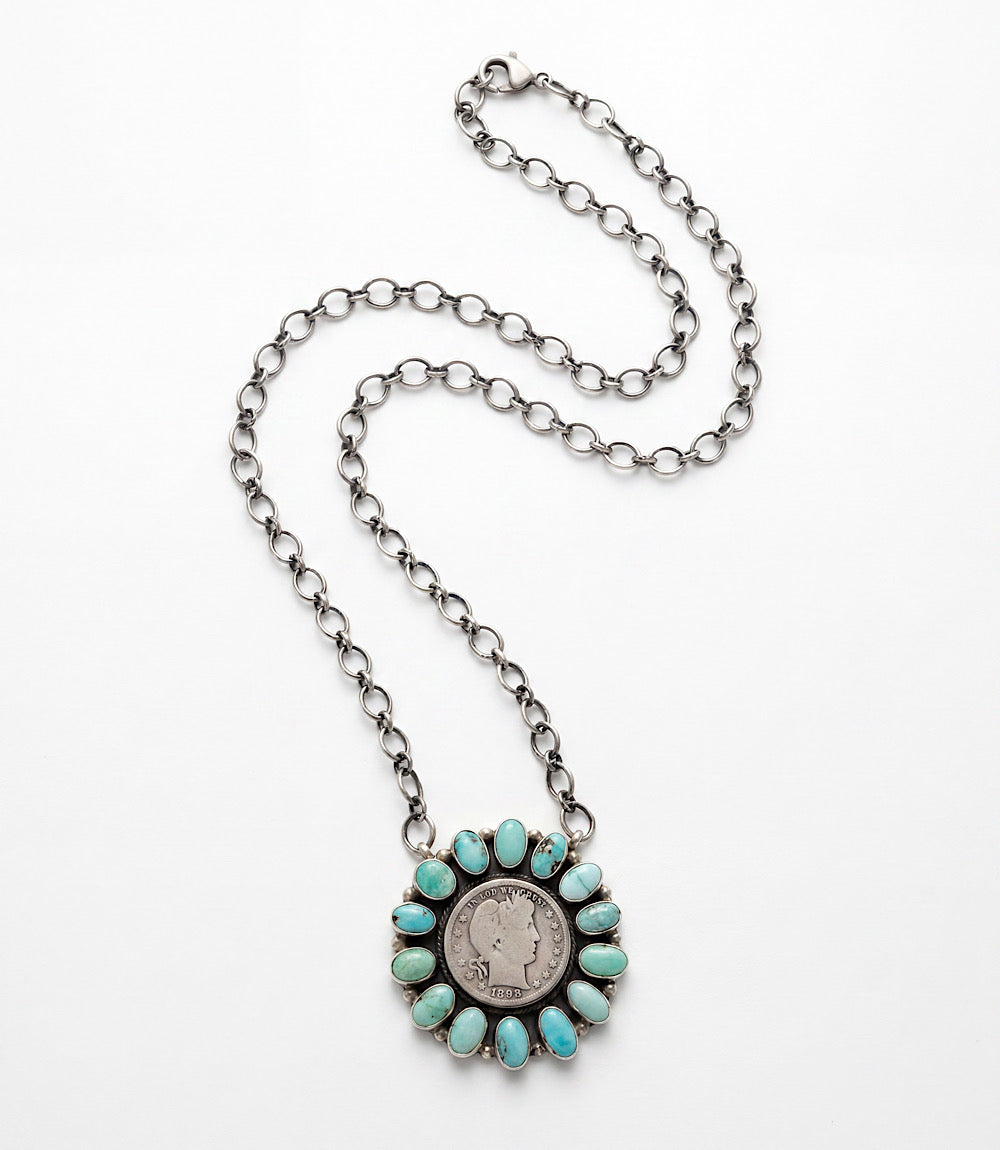 Turquoise Half Dollar Coin Pendant Necklace