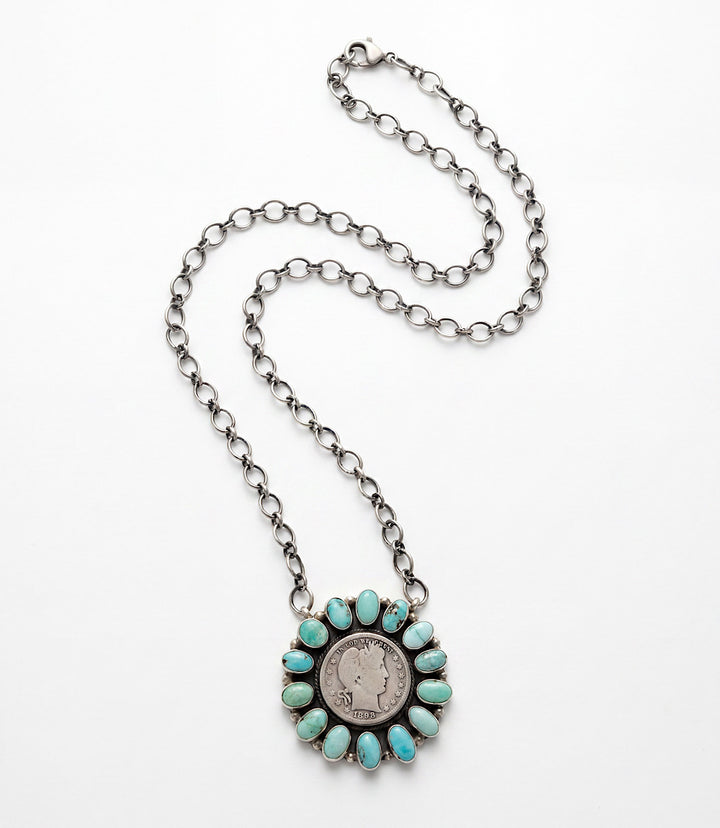 Turquoise Half Dollar Coin Pendant Necklace