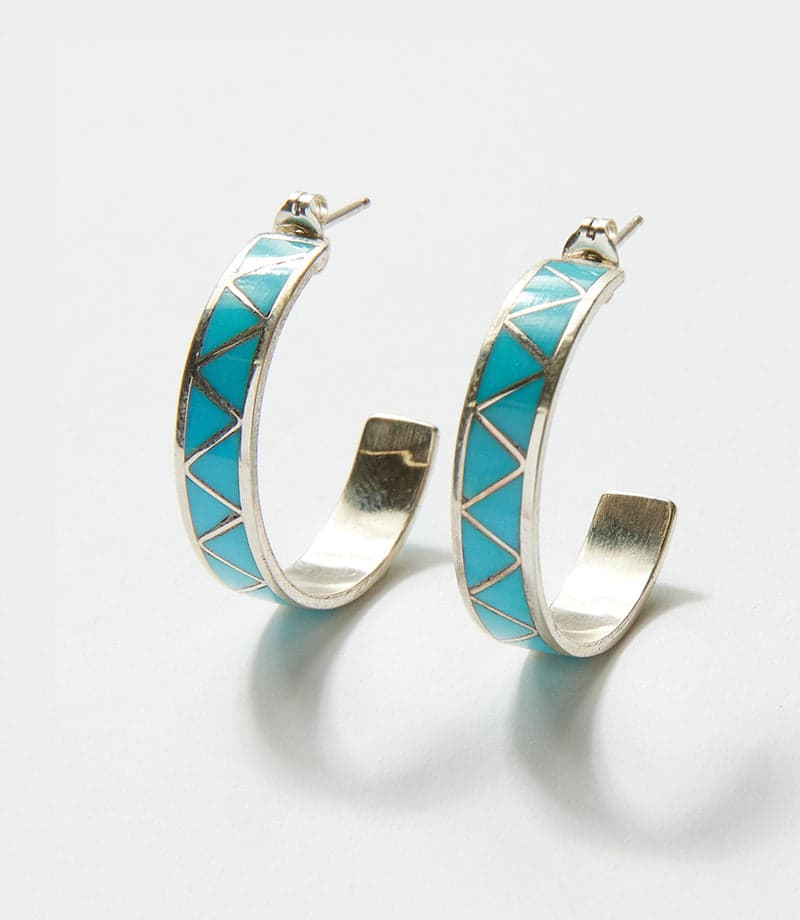 Turquoise Inlay Hoop Earrings