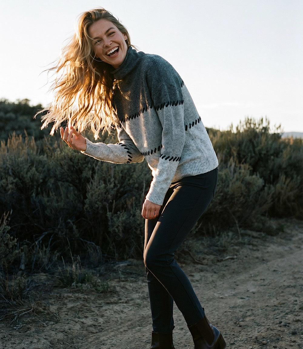 Contrast Stitch Mock Neck Colorblock Sweater