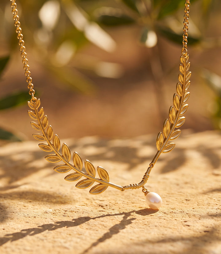 Laurel Leaf Pearl Necklace