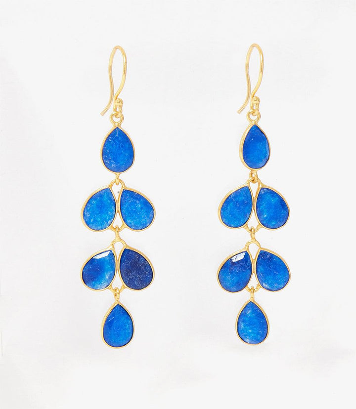 18k gold plated silver Teardrop Dangle Earrings with natural blue gemstones