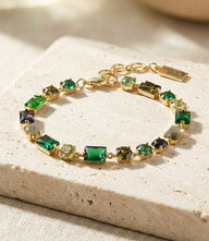 Emerald City Crystal Bracelet with emerald, labradorite, cubic zirconia stones set in 14K gold vermeil, adjustable length, made in the USA