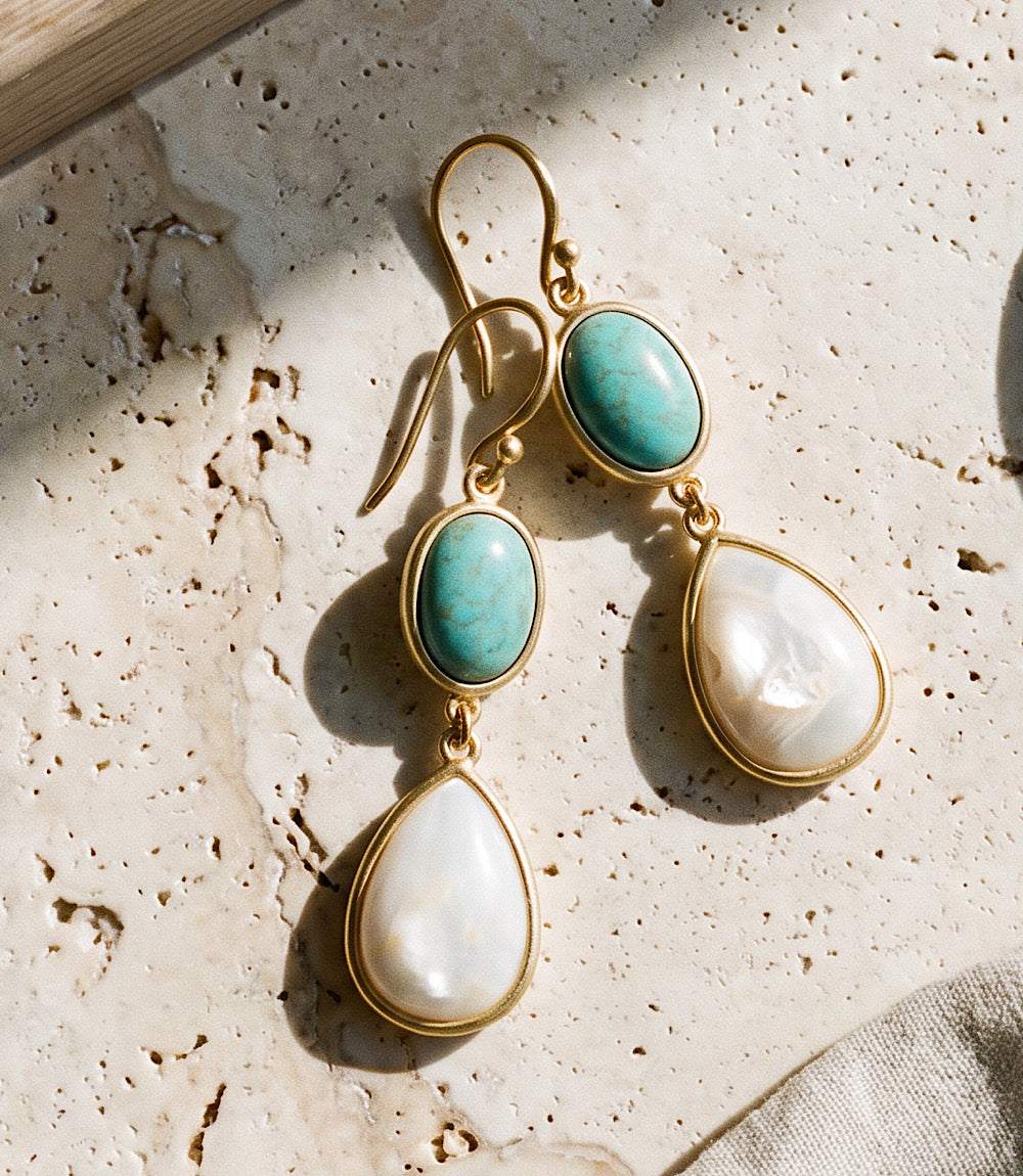 Turquoise And Pearl Teardrop Earrings