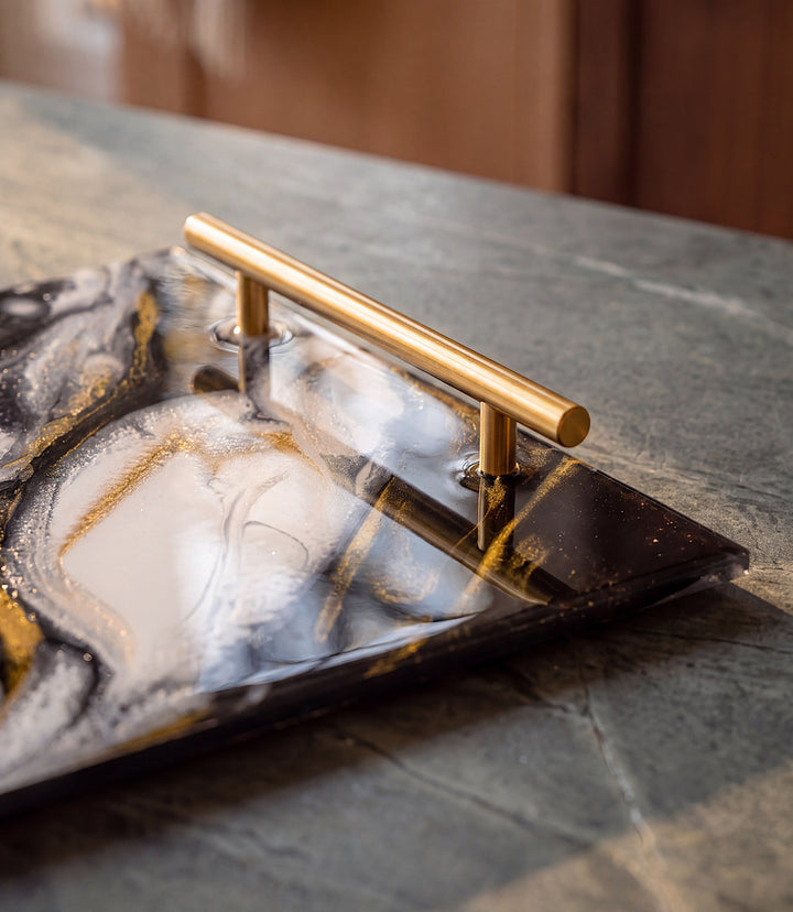 Gilded Resin Serving Tray With Handles