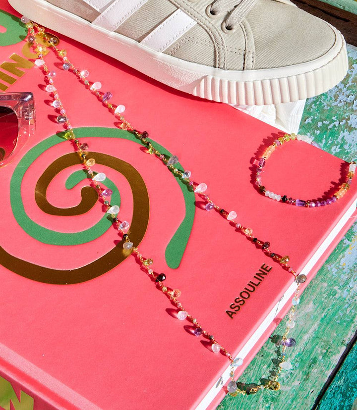 Long Mixed Gemstone Strand Necklace