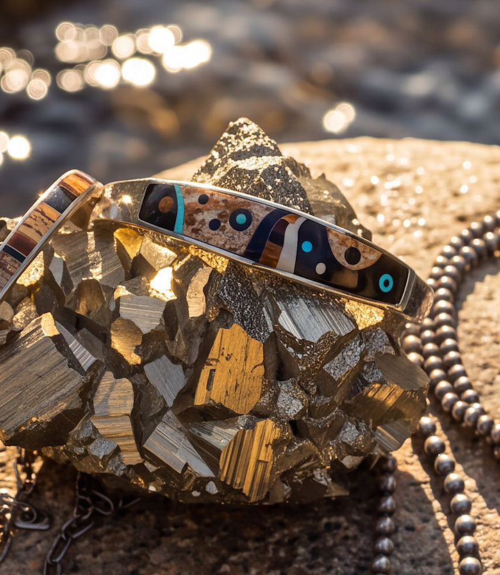 Sterling Silver Mosaic Inlay Cuff Bracelet