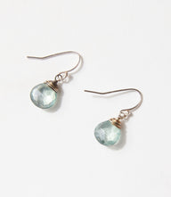 Pair of delicate faceted blue quartz earrings with wire-wrapped stones and oxidized sterling silver hooks
