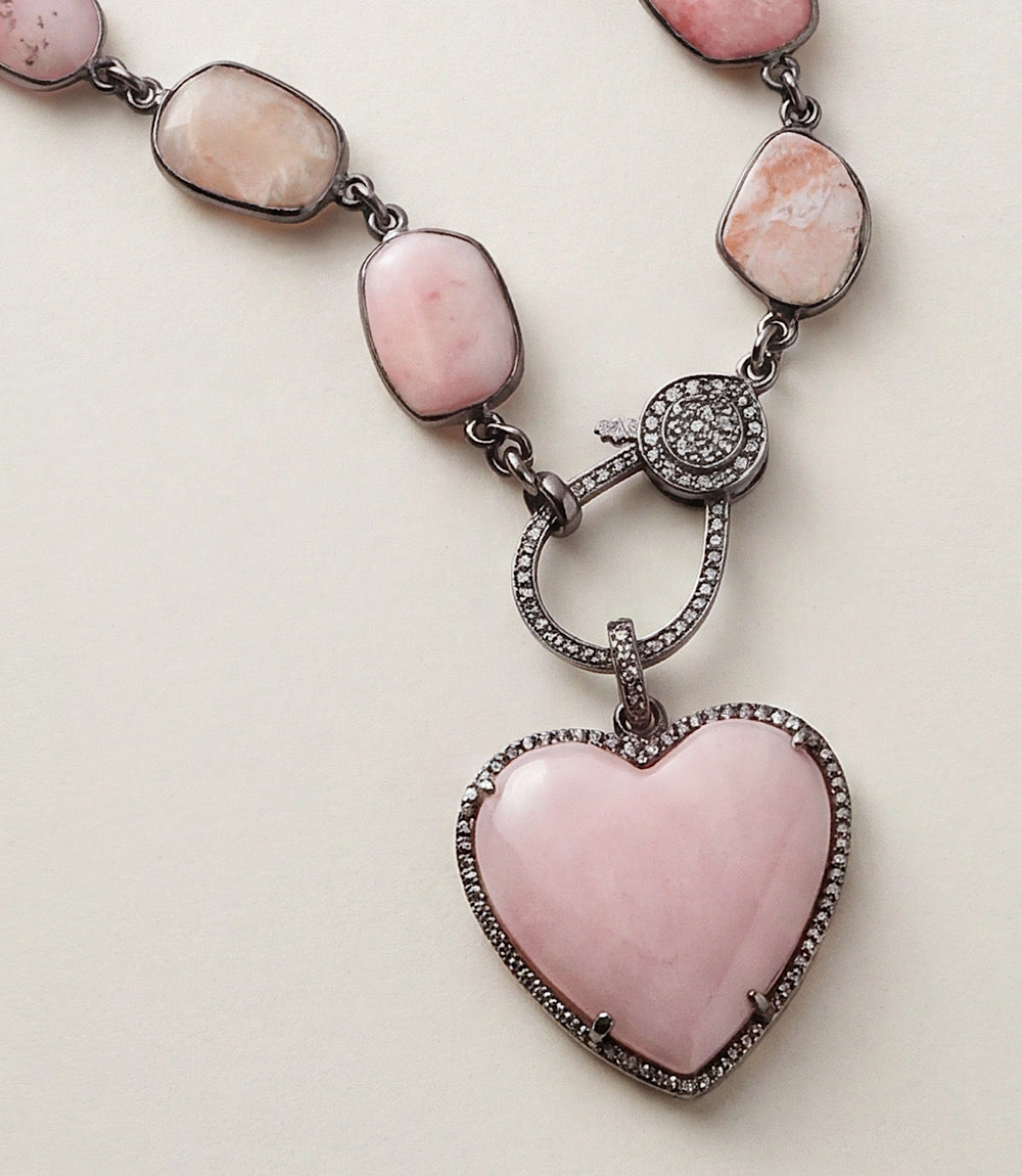 Pink Opal Heart Crystal Necklace