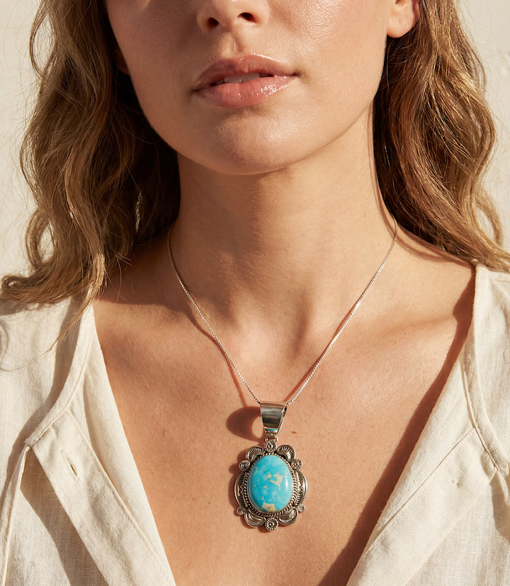 Sonoran Rose Turquoise Pendant Necklace