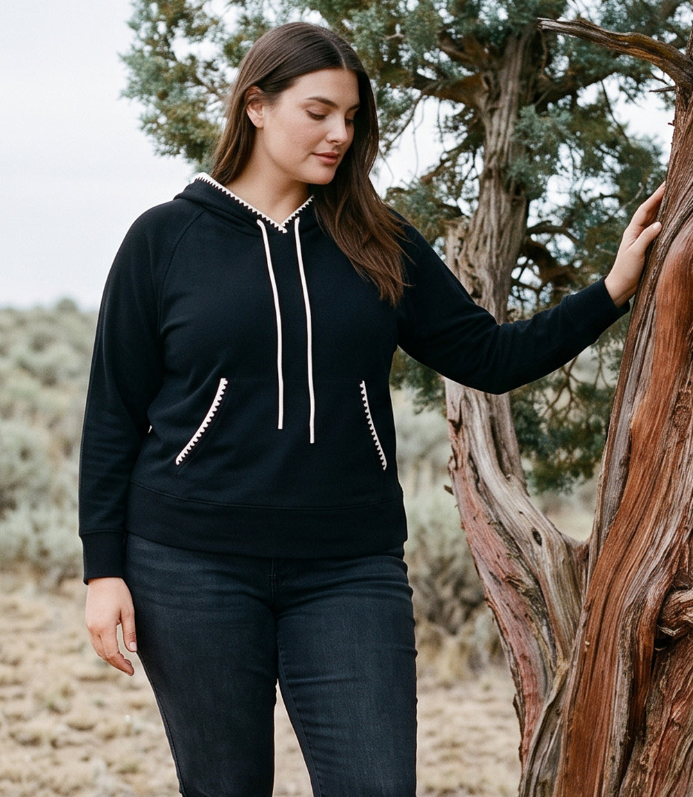 Plus Size Edge Stitch Hoodie