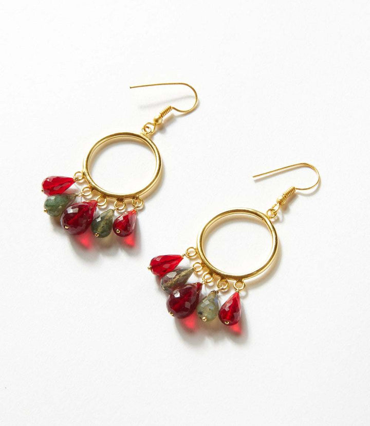 Dangling Gemstone Hoop Earrings