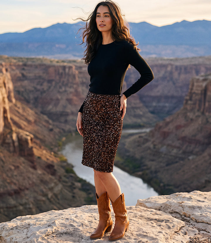 Velvet Sequin Pencil Skirt
