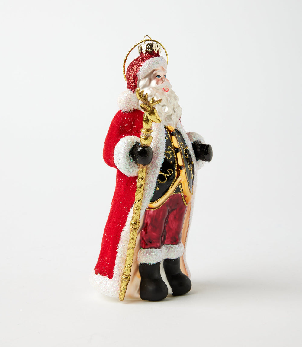 Holly Jolly Santa Glass Ornament