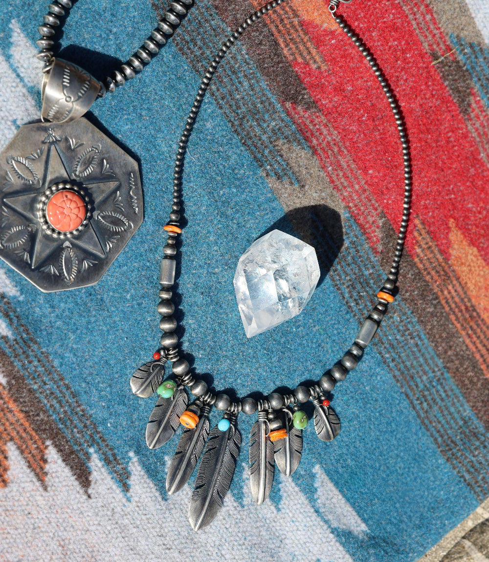 Multi Stone Feather Beaded Turquoise Necklace
