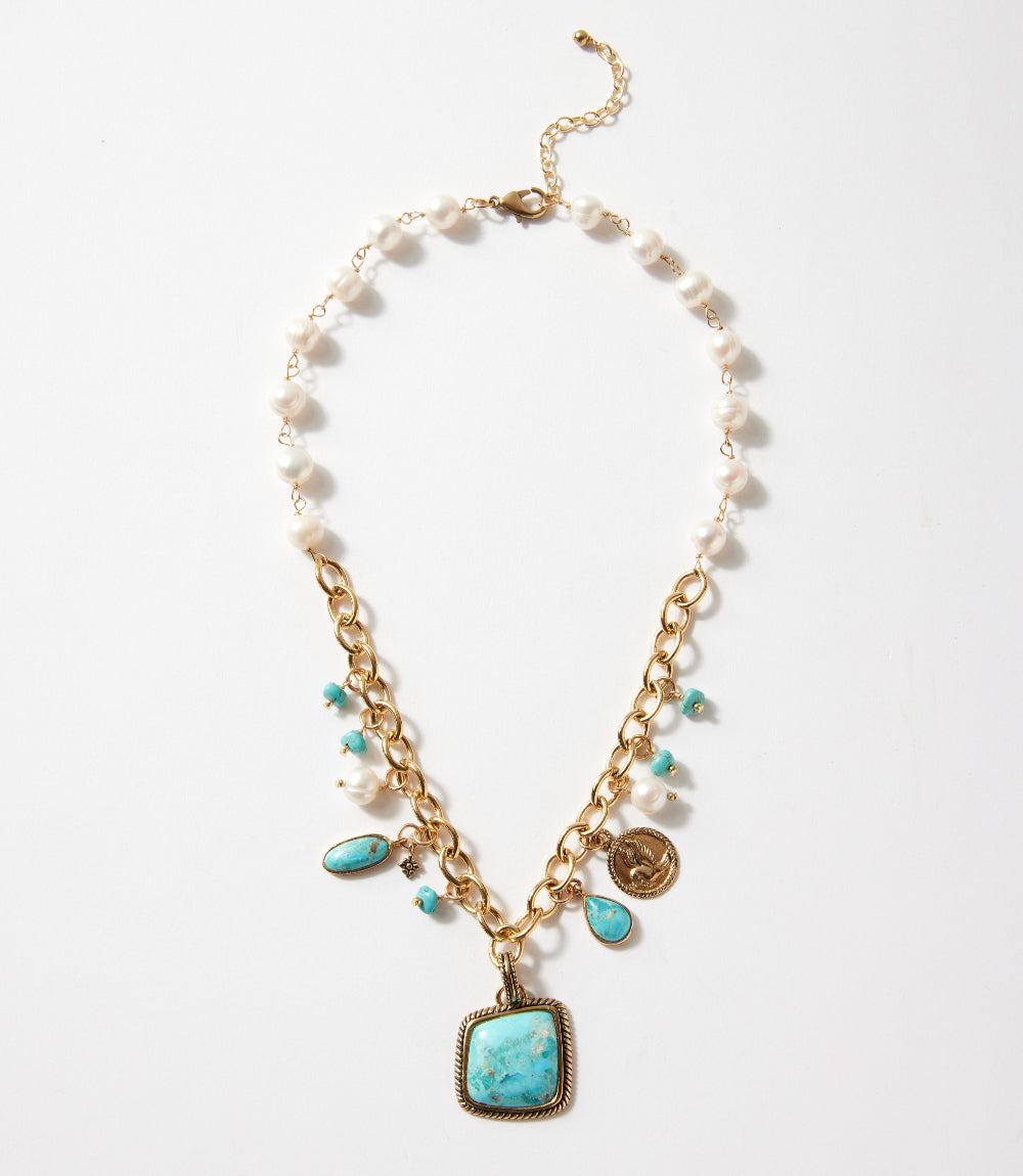 Blue Turquoise And Pearl Necklace