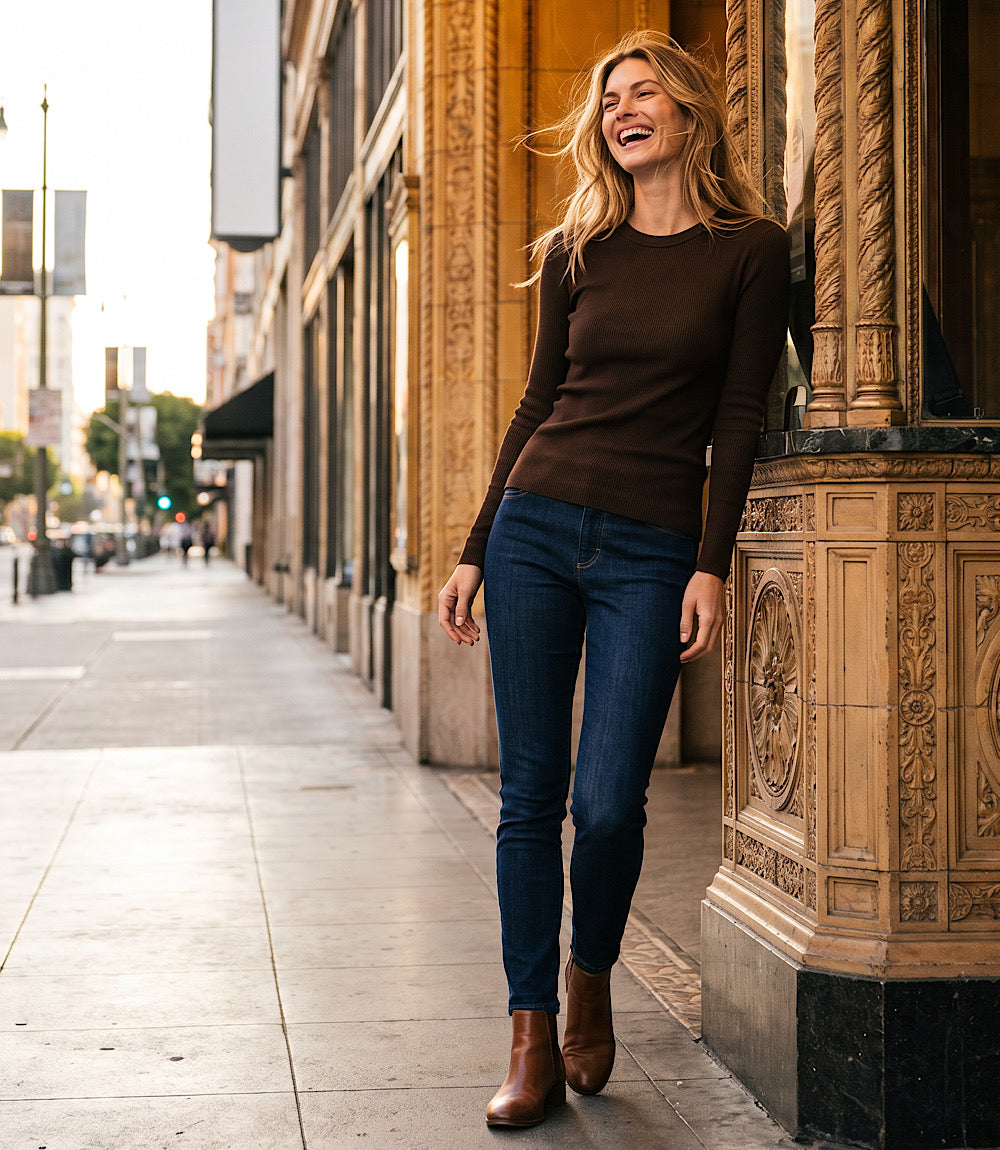 Ribbed Long Sleeve Crewneck Top