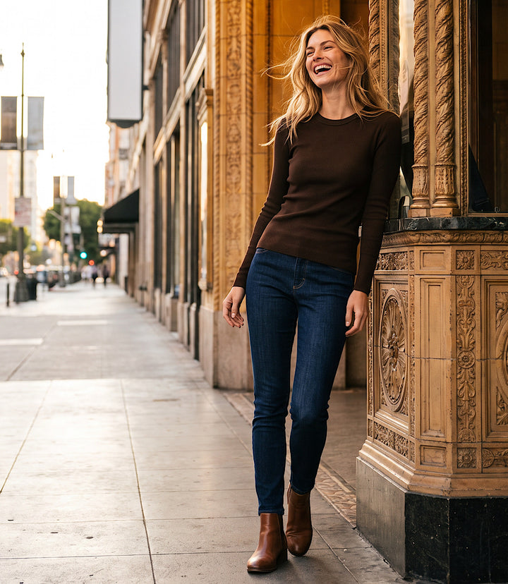 Ribbed Long Sleeve Crewneck Top