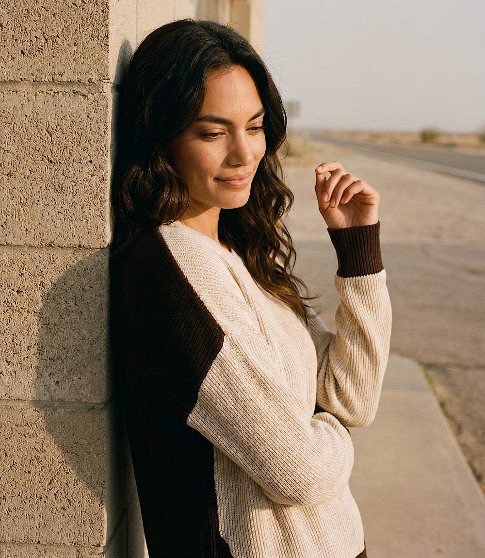 Ribbed Long Sleeve Colorblock Turtleneck Top