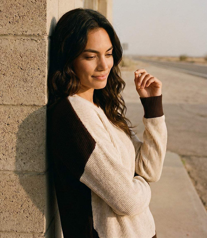 Ribbed Long Sleeve Colorblock Turtleneck Top