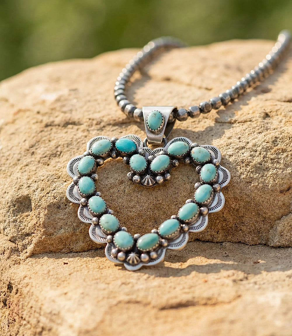 Turquoise Beaded Heart Pendant Necklace