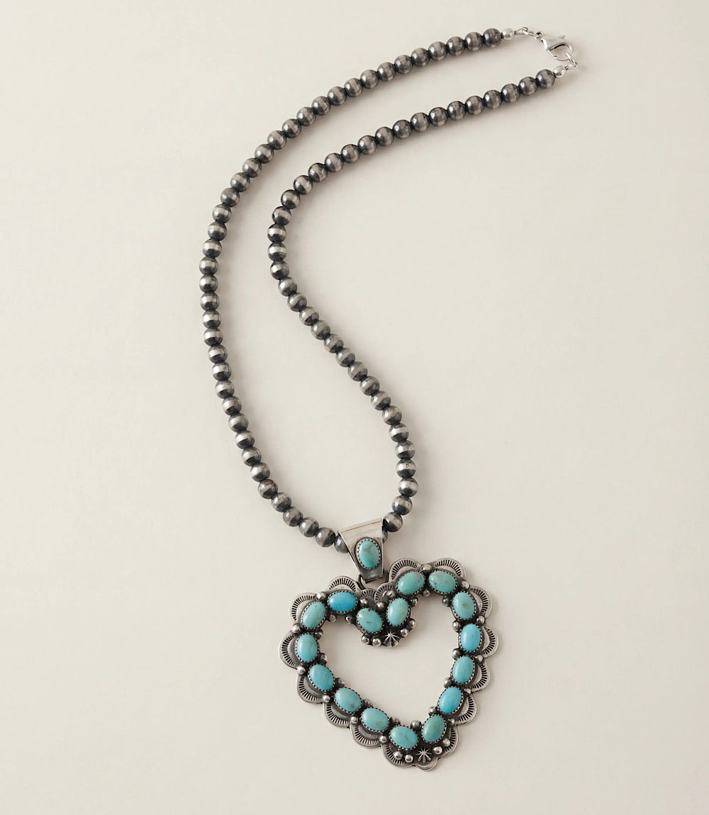 Turquoise Beaded Heart Pendant Necklace