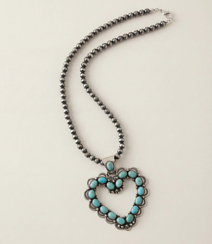 Turquoise Beaded Heart Pendant Necklace