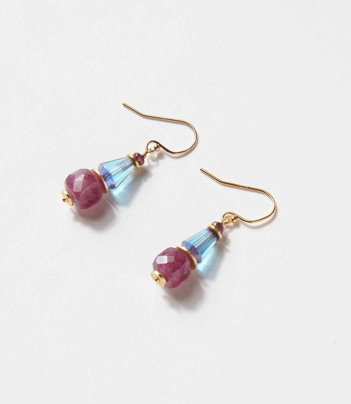Ruby And Blue Glass Earrings