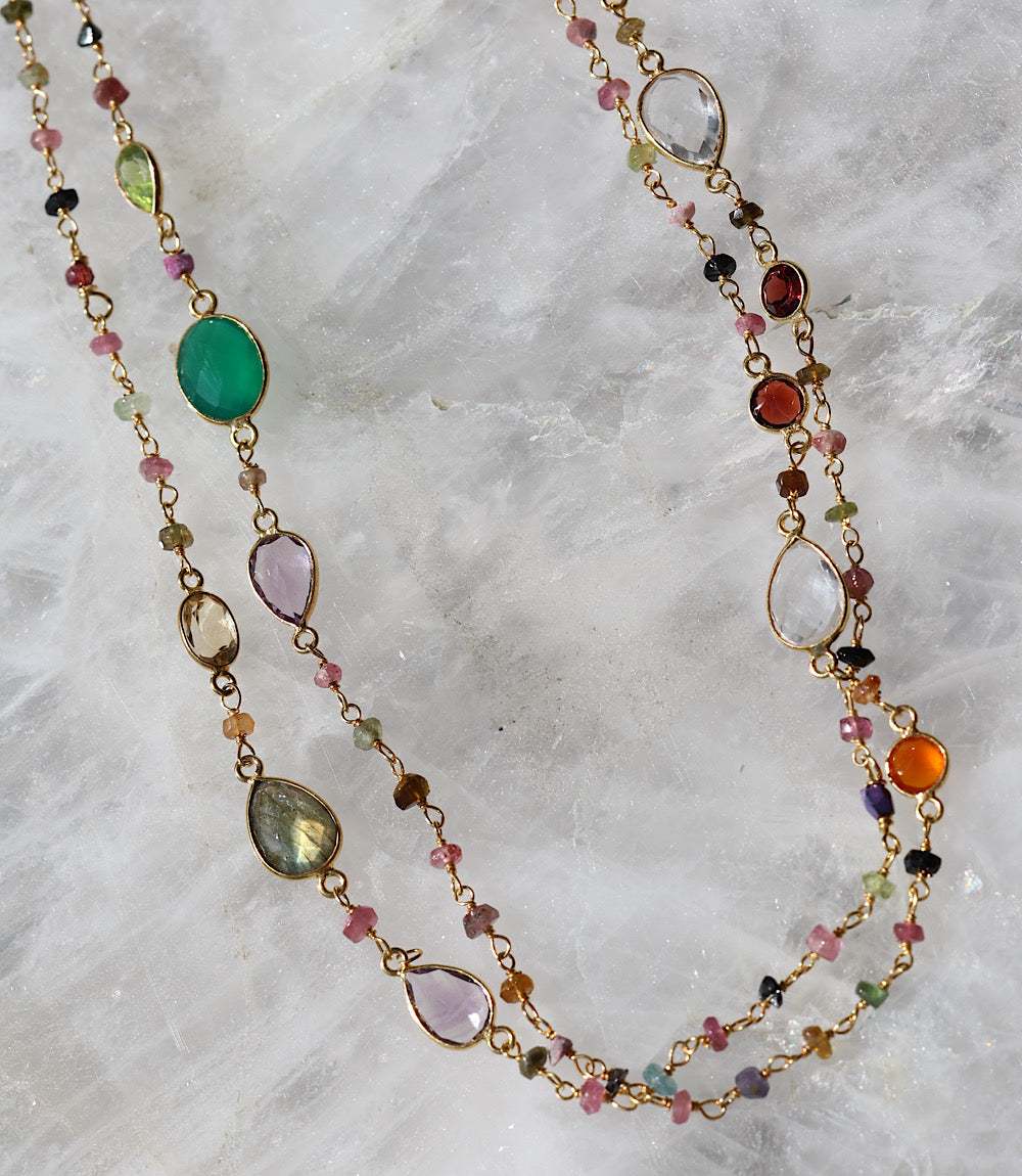 Multi Color Beaded Gemstone Necklace