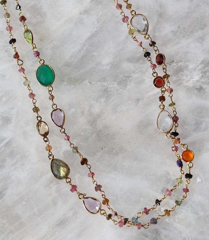 Multi Color Beaded Gemstone Necklace