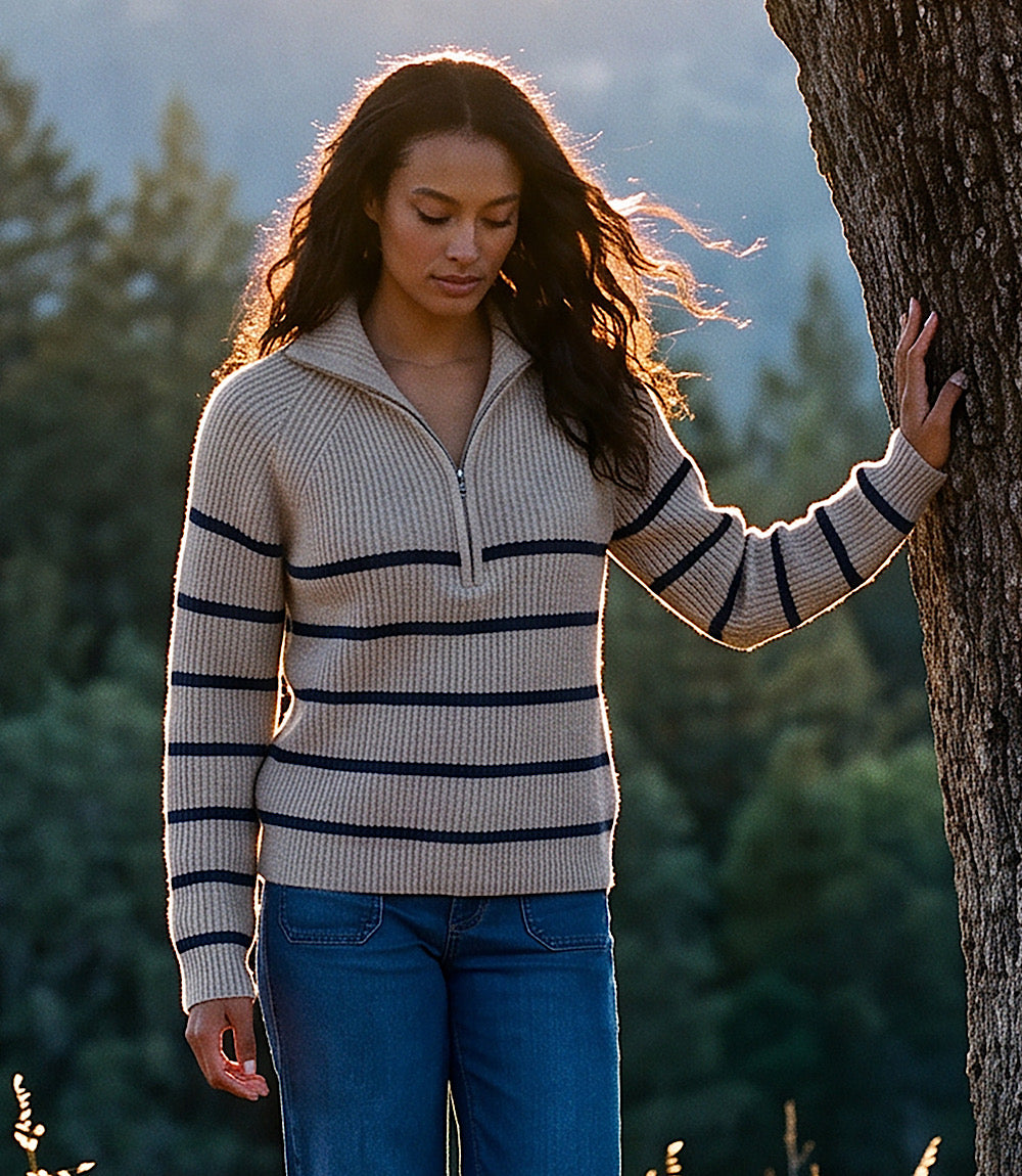 Stripe Half-Zip Sweater