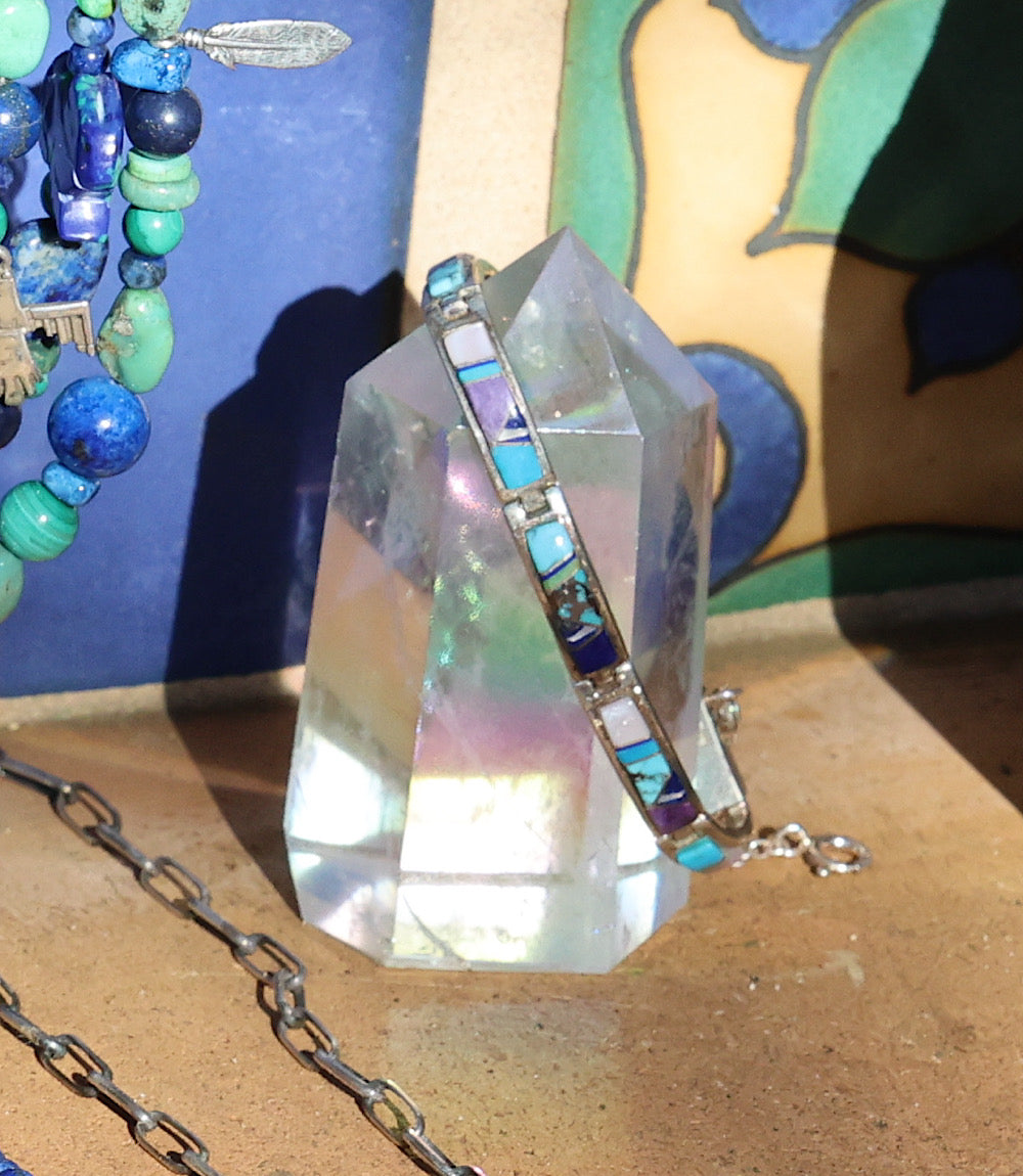 Turquoise & Multi Color Gemstone Inlay Bracelet