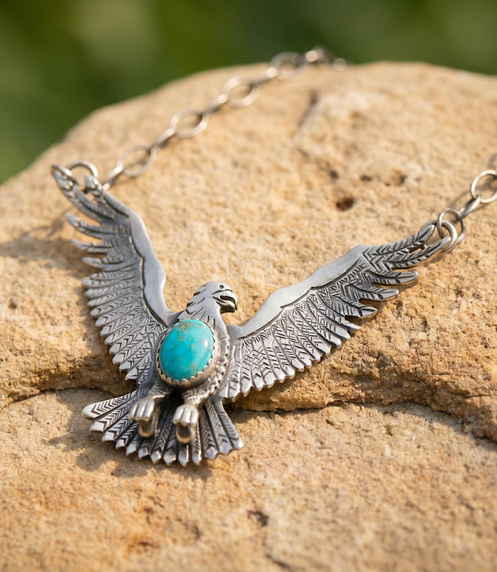 Kingman Turquoise Sterling Silver Eagle Necklace