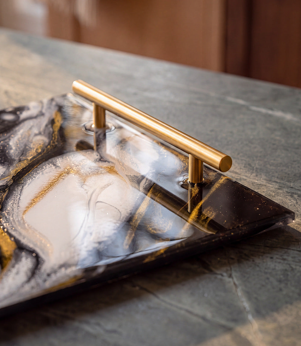 Gilded Resin Serving Tray With Handles