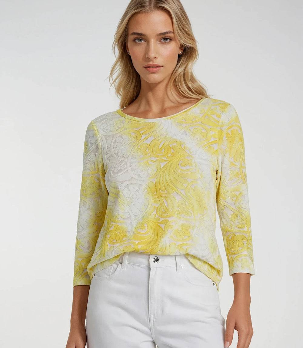 3/4 Sleeve Burnout Shirttail Top